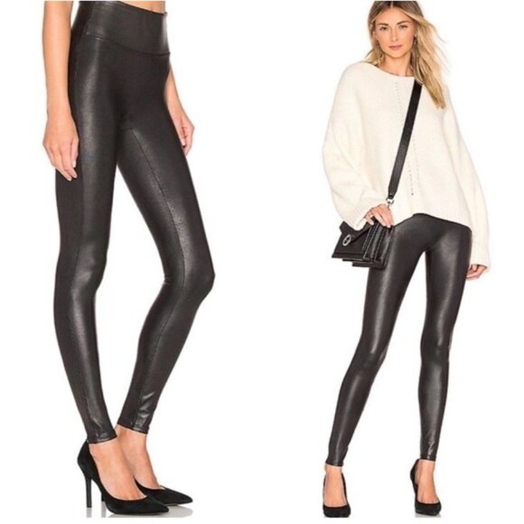 SPANX Faux Leather Womens Size Large Black Leggings Style 2437 - Picture 2 of 11